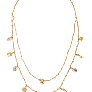 Gold Tone Chain Brass Charm Statement Sicily Necklace