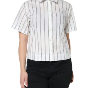White Striped Collared Short Sleeve Polo Top