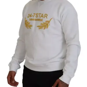 White Embroidered Crewneck Sweatshirt Sweater