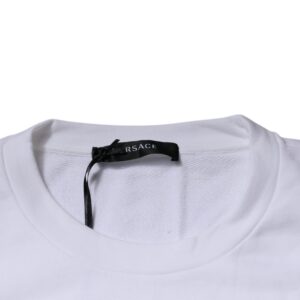 White Medusa Embroidery Crew Neck Pullover Sweater