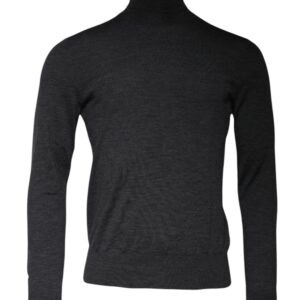Gray Wool Knit Turtleneck Pullover Sweater