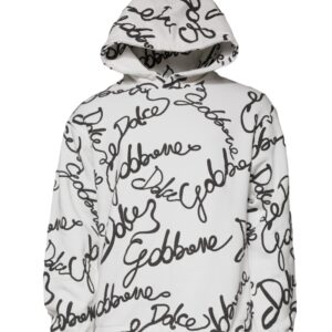 White Logo Cotton Hooded Sweatshirt Sweater