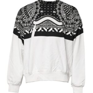 White Black Print Cotton Sweatshirt Sweater