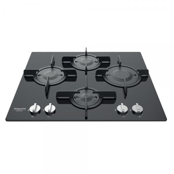 Hotpoint ariston ftghg 641 d-ha(bk) piano cottura a gas in vetro temperato 4 fuochi griglie in ghisa 60 cm nero