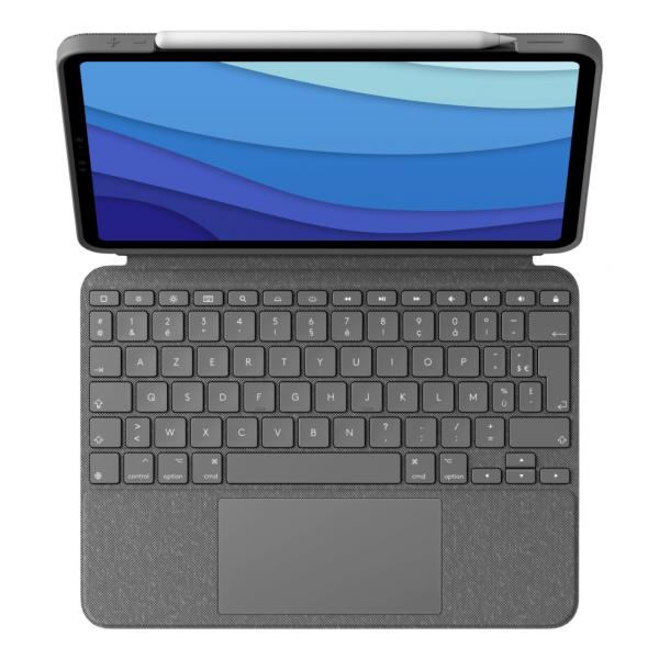 Logitech Combo Touch - custodia con tastiera e custodia Folio - con trackpad - retroilluminata - connettore Apple Smart - AZERTY - francese - grigio Oxford - per Apple iPad Pro da 11 pollici (1a generazione, 2a generazione, 3a generazione)