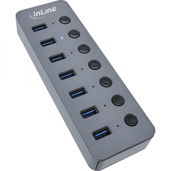 InLine USB 3.2 Gen.1 - 7-Port - mit Schalter - Aluminium - grau - mit Netzteil