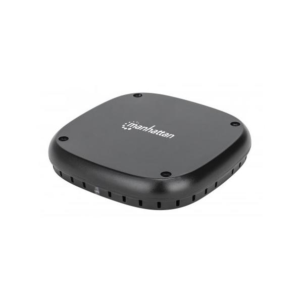 Tappetino di ricarica wireless sotto scrivania per smartphone Manhattan, si installa sotto i mobili, ricarica da 10 W, distanza di ricarica 15-30 mm, nero, cavo di alimentazione da 1,2 m, tre anni di garanzia, confezionato
