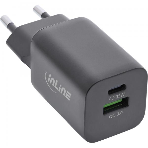 Alimentatore USB InLine Power Delivery + Quick Charge - 33 W - USB-A + USB-C - nero