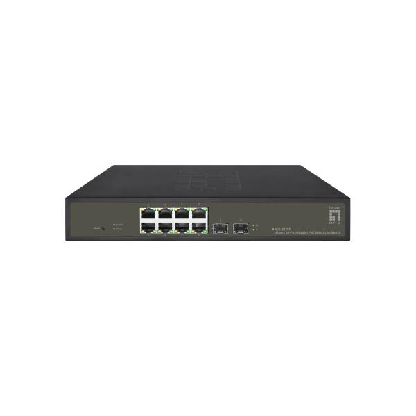 Switch LevelOne Hilbert Gigabit PoE Smart Lite a 10 porte, 8 uscite PoE, 2 x Gigabit SFP, 802.3at/af PoE, budget energetico PoE da 130 W, gestito, L2, Gigabit Ethernet (10/100/1000), full duplex, Power over Ethernet (PoE)