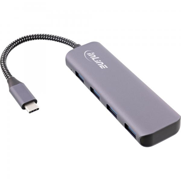 Hub USB 3.2 InLine - da USB-C a 4x USB A 10 Gbit/s - alloggiamento in metallo - grigio