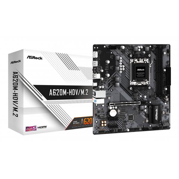 ASRock A620M-HDV/M.2 - Motherboard - micro ATX - Socket AM5 - AMD A620 Chipsatz - USB 3.2 Gen 1, USB-C 3.2 Gen 1 - Gigabit LAN - Onboard-Grafik (CPU erforderlich)