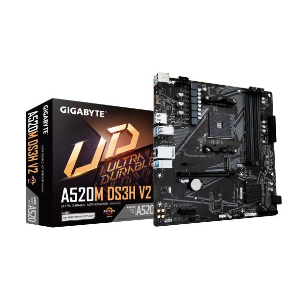 Scheda madre Gigabyte A520M DS3H V2 - Supporta CPU AMD Ryzen serie 5000 AM4, fino a 4733 MHz DDR4 (OC), PCIe 3.0 x16, GbE LAN, USB 3.2 Gen 1, AMD, Socket AM4, AMD Ryzen 3000 Series, AMD Ryzen Threadripper 3000 Series, AMD Ryzen Threadripper PRO 3000 WX