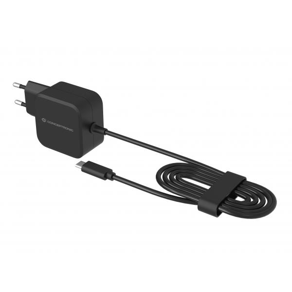 Conceptronic OZUL04BE Caricatore USB PD GaN da 67 W, cavo USB-C integrato, per interni, CA 21 V, 1,8 m, Nero