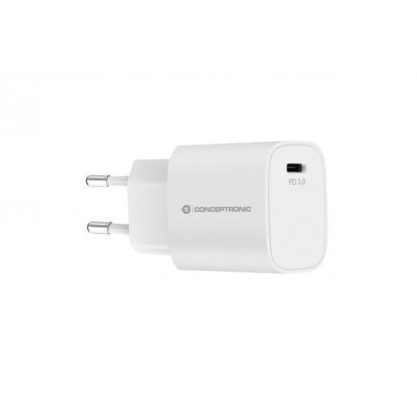Caricabatterie USB-C PD Conceptronic a 1 porta da 20 W, per interni, CA, 12 V, bianco