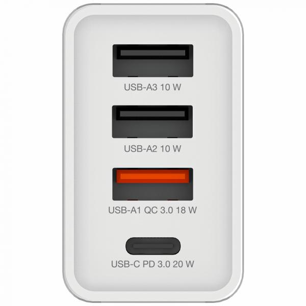 Alimentatore Verbatim - 30 Watt - 5 A - PD 3.0, QC 3.0 - 4 porte di uscita (USB-C a 24 pin, 3 x USB Tipo A)