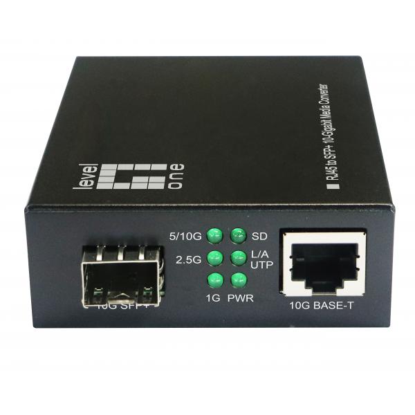 Convertitore multimediale LevelOne da 10 Gigabit RJ45 a SFP+, 10000 Mbit/s, 10GBase-T, IEEE 802.3ab, IEEE 802.3ae, IEEE 802.3an, IEEE 802.3az, IEEE 802.3bz, IEEE 802.3u, IEEE 802.3z, 2,5 Gigabit Ethernet , 5 Gigabit Ethernet, 10 Gigabit Ethernet, Gigabit Ethernet, 100