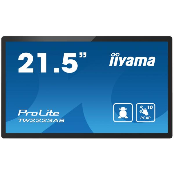 Iiyama ProLite TW2223AS-B2 - PC Android - PC touch panel - 1 RK3399 / 1.8 GHz - RAM 4 GB - SSD - eMMC 32 GB - Cortex-A72 + A53 - Bluetooth 5.2, 1GbE - WLAN: 802.11a/b/g/n/ac, Bluetooth 5.2 - Android 12 - Monitor: LED 54,6 cm (21,5")