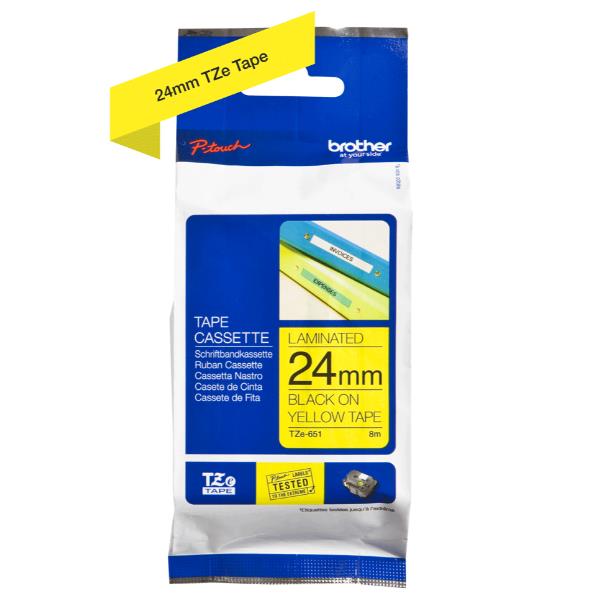 Brother TZe-651 - Autoadesivo - Nero su giallo - Rotolo (2,4 cm x 8 m)