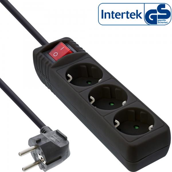 Multipresa InLine - contatto di protezione a 3 vie - con interruttore - nero - 3 m