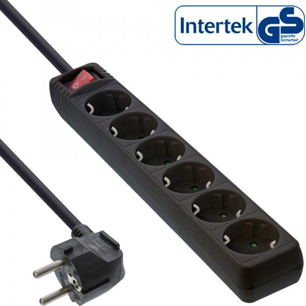 Multipresa InLine - contatto di protezione a 6 vie - con interruttore - nero - 1,5 m