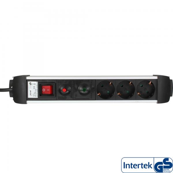 Multipresa InLine in alluminio - contatto di protezione a 3 vie - con protezione Ü - interruttore - 1,5 m