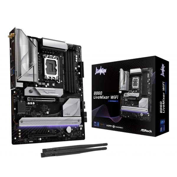 ASRock B860 LIVEMIXER WIFI - scheda madre - ATX - presa LGA1851 - chipset B860 - USB4, USB 3.2 Gen 1, USB-C 3.2 Gen 1 - LAN 2,5 Gigabit, Wi-Fi 6E, Bluetooth - grafica integrata (CPU richiesta)