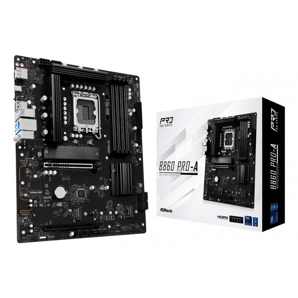 ASRock B860 Pro-A - scheda madre - ATX - presa LGA1851 - chipset B860 - USB-C 3.2 Gen 2x2, USB-C 3.2 Gen2, USB 3.2 Gen 2, USB 3.2 Gen 1 - 2.5 Gigabit LAN, Bluetooth - grafica integrata (CPU richiesta)