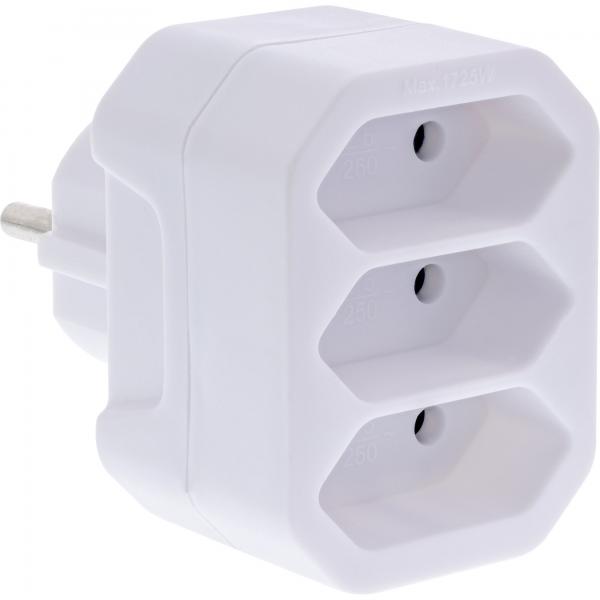 InLine Steckdosenadapter - Schutzkontakt Stecker an 3x Eurobuchse - weiß