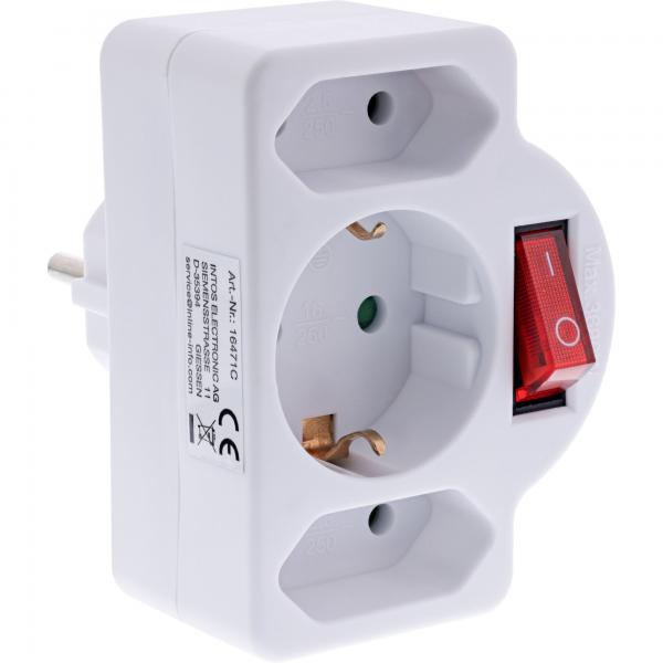InLine Steckdosenadapter - SK Stecker an 2xEuro+1x SK - mit Schalter - weiß