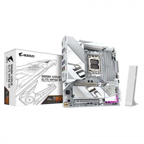 Gigabyte AORUS B850M ELITE WIFI6E ICE - scheda madre - micro ATX - Socket AM5 - Chipset AMD B850 - USB-C 3.2 Gen 2x2, USB-C 3.2 Gen2, USB 3.2 Gen 1, USB 3.2 Gen 2 - Bluetooth, 2.5 Gigabit LAN, Wi-Fi 6E - scheda grafica integrata (CPU richiesta)