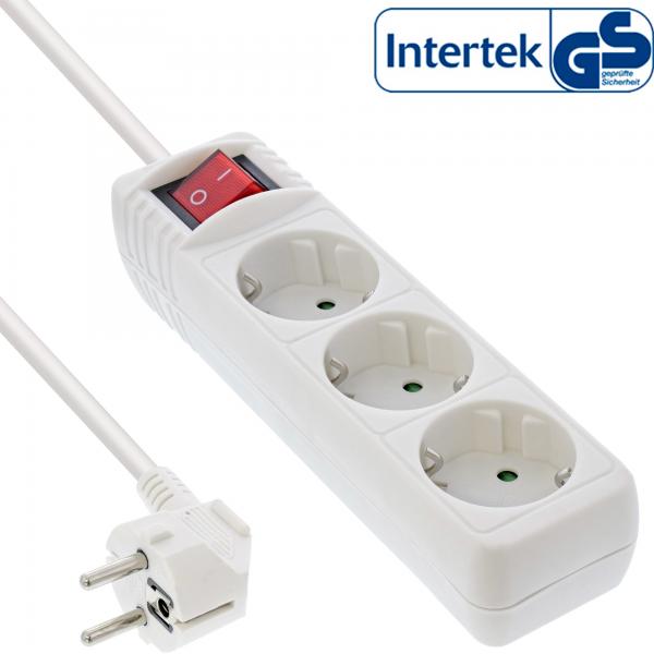 Multipresa InLine - contatto di protezione a 3 vie - con interruttore - bianco - 5 m