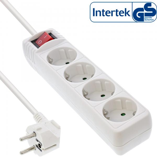 Multipresa InLine - contatto di protezione a 4 vie - con interruttore - bianco - 3 m