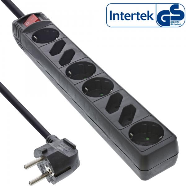 Multipresa InLine - 8 vie - 4x contatto di protezione + 4x Euro - nero - 1,5 m