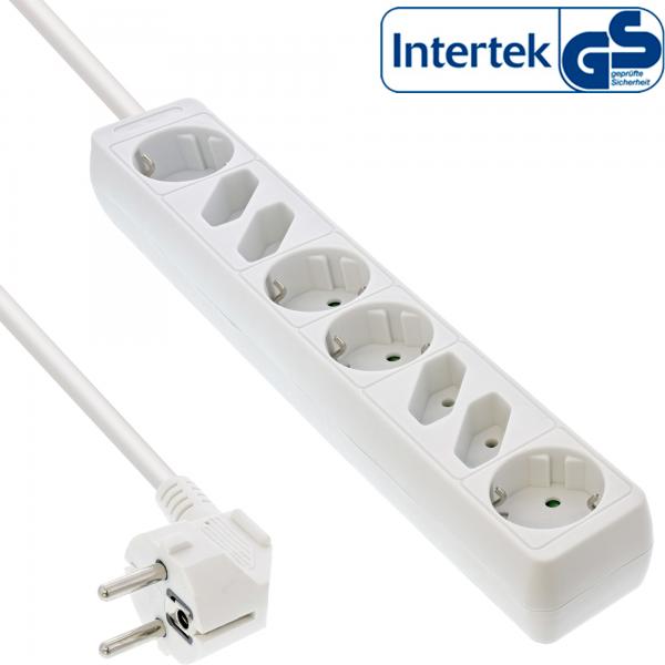 Multipresa InLine - 8 vie - 4x contatto di protezione + 4x Euro - bianco - 1,5 m