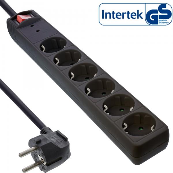 Multipresa InLine - contatto di protezione a 6 vie - con ÜSS - nero
