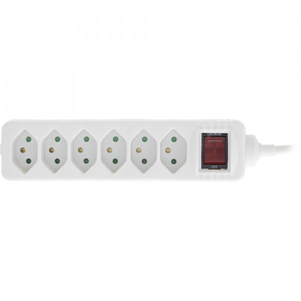 Multipresa InLine SVIZZERA - 6 vie - con interruttore - 1,5 m - bianco