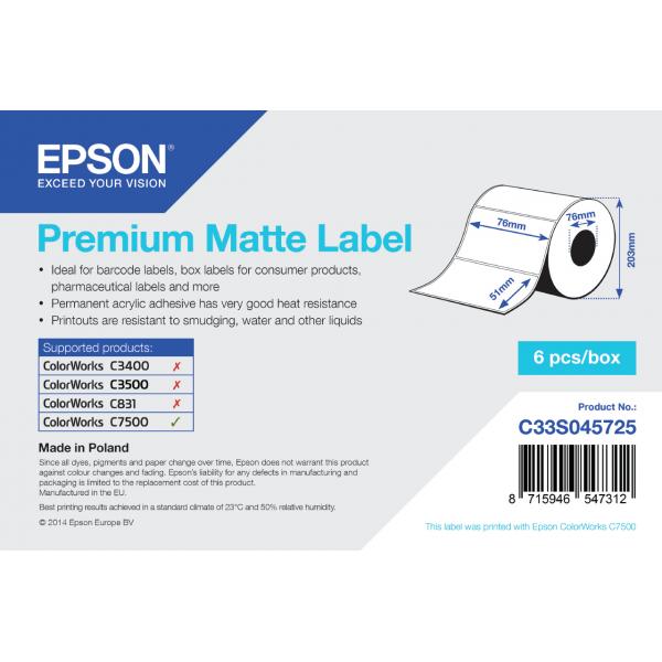 Epson Premium - Opaco - adesivo acrilico permanente - 76 x 51 mm 2310 etichetta(e) (1 rotolo(i)