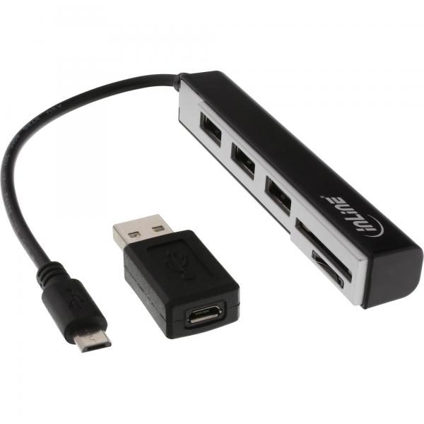 Lettore di schede USB OTG InLine e amp; Hub USB 2.0 a 3 vie - per SDXC/microSD - con adattatore