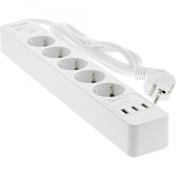 Presa multipla InLine - Contatto di protezione a 5 contatti - ÜSS e QC3.0 - bianco