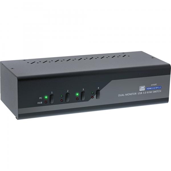 Switch KVM da tavolo InLine - 4 vie - Doppio monitor - DP + HDMI - 4K - USB 3.0 - Audio