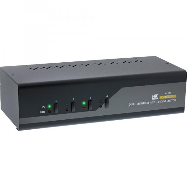InLine KVM Desktop Switch - 4-fach - Dual Monitor - HDMI - 4K - USB 3.0 - Audio