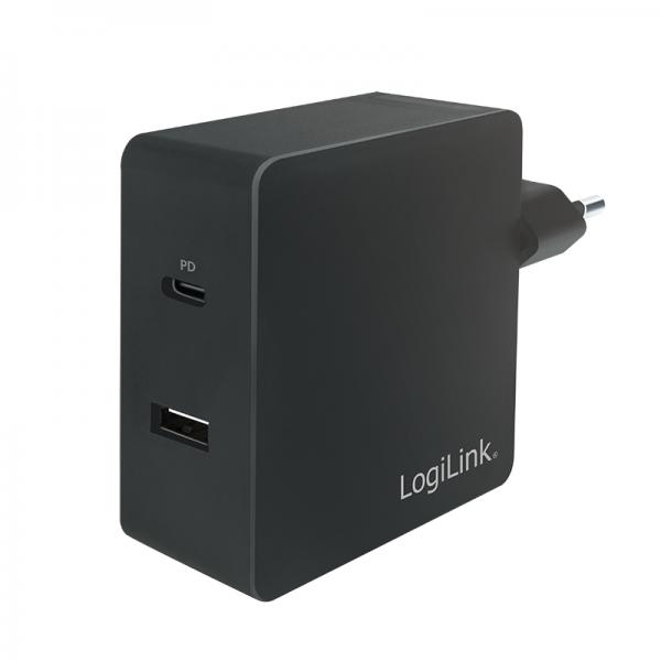 LogiLink USB-C 2-Port Wall Charger - Netzteil - 65 Watt - 3.25 A - 2 Ausgabeanschlussstellen (USB, 24 pin USB-C)