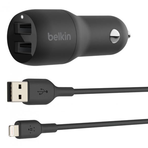 Caricabatterie doppio Belkin BoostCharge - Alimentatore da auto - 24 Watt - 4,8 A - 2 porte di uscita (USB)