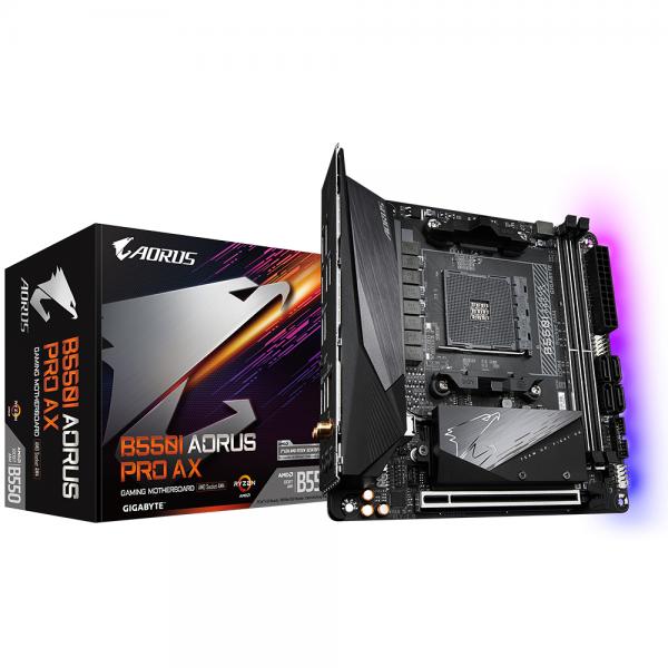 Gigabyte B550I AORUS PRO AX - 1.0 - Scheda madre - Mini-ITX - Socket AM4 - Chipset AMD B550 - USB-C Gen2, USB 3.2 Gen 1, USB 3.2 Gen 2 - 2.5 Gigabit LAN, Bluetooth, Wi-Fi - Grafica integrata (CPU richiesta)