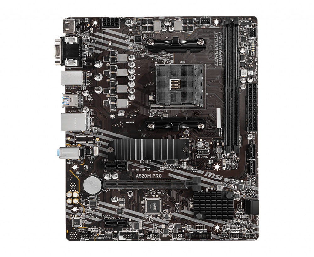 MSI A520M PRO - scheda madre - micro ATX - Socket AM4 - chipset AMD A520 - USB 3.2 Gen 1 - Gigabit LAN - grafica integrata (CPU richiesta)