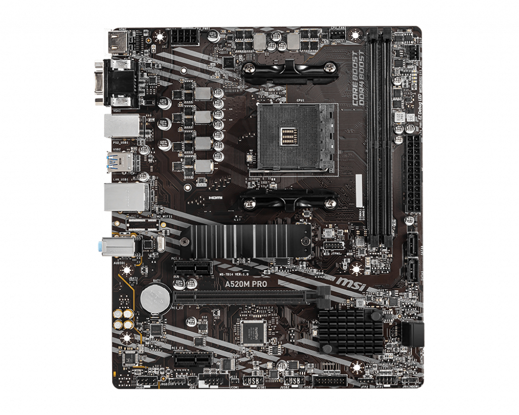 MSI A520M PRO - scheda madre - micro ATX - Socket AM4 - chipset AMD A520 - USB 3.2 Gen 1 - Gigabit LAN - grafica integrata (CPU richiesta)