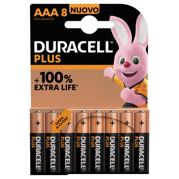 Duracell Plus 100 AAA, Batteria usa e getta, AAA, Alcalino, 1,5 V, 8 pezzo(i), Beige, Nero
