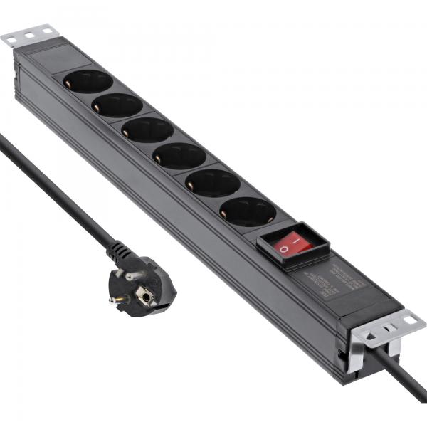 In linea 19" Multipresa - Contatto protettivo a 6 vie - con interruttore - 2 m - nero