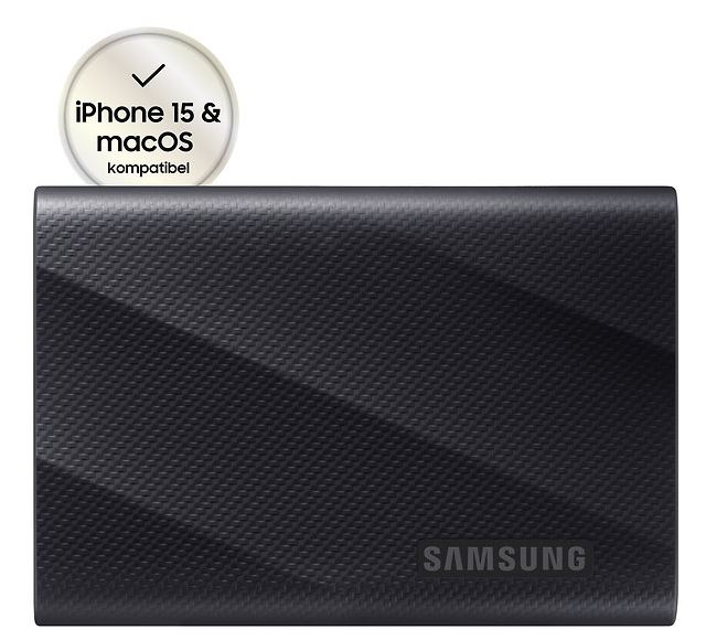 Samsung T9 MU-PG1T0B - SSD - verschlüsselt - 1 TB - extern (tragbar) - PCs, Macs, Android-Geräte, Smart TVs - USB 3.2 Gen 2x2 (USB-C Steckverbinder) - 256-Bit-AES - Schwarz (MU-PG1T0B/EU)