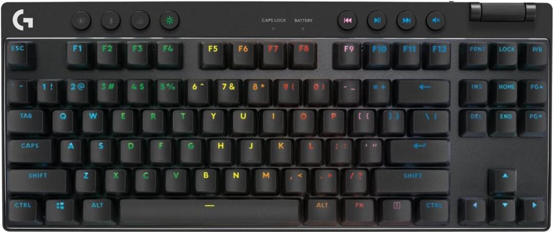 Logitech G PRO X TKL - Tastatur - Gaming - Hintergrundbeleuchtung - kabellos - 2,4 GHz, Bluetooth - QWERTY - US International - Tastenschalter: Tactile - Schwarz (920-012136)